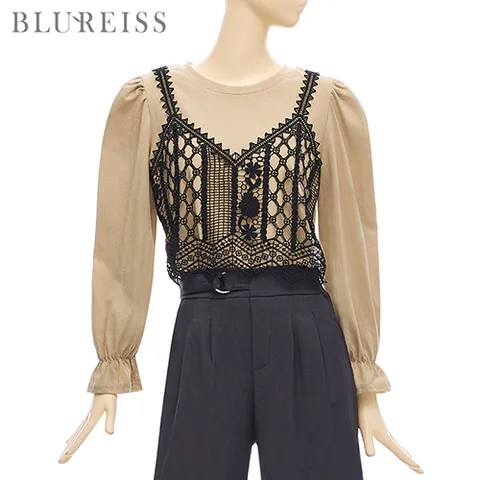 [N][블루레이스] 레이스조끼배색퍼프티셔츠_BI3F1TS6601