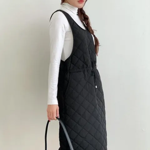 아트박스/신상오픈런 여자 유넥 허리조절 패딩 뒤트임 롱원피스 +할인쿠폰