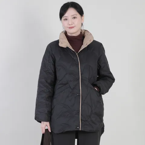 애비뉴투지 엄마옷 카라 경량 오리털 배색 물결 누빔 똑딱이 여성 봄 가을 초겨울 하프 패딩 재킷 J11516 +할인쿠폰