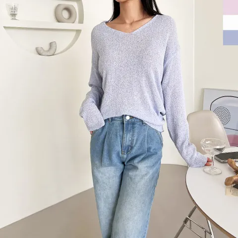 블레오 여자 브이넥 여리핏 그물 긴팔 니트 DM2512161770 +할인쿠폰