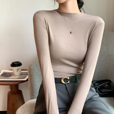 티셔츠 맨투맨 후드티 여자 얇은 이너티셔츠 긴팔 하프넥 반목티 4컬러