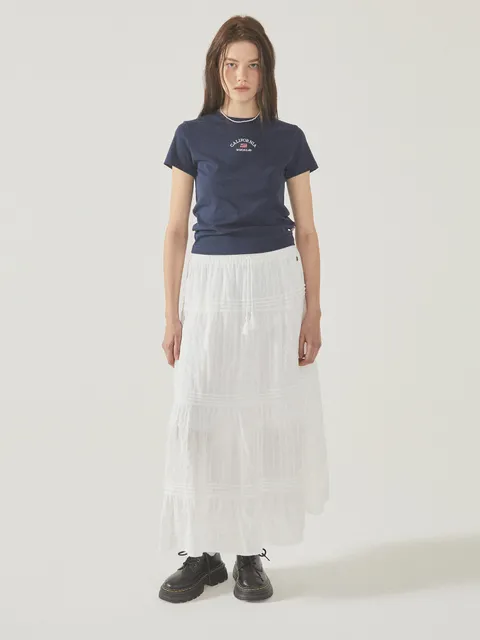 [현대백화점] [후아유] 여성 도비 롱 티어드 스커트 WHWHF2434F +할인쿠폰