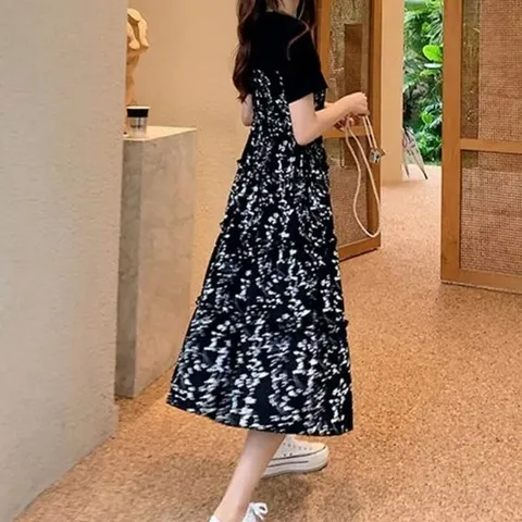 여성 프릴 롱 플로럴 귀여운 반소매 원피스 +할인쿠폰