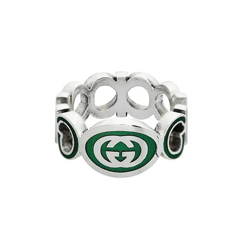 구찌 YBC753640001 (753640 J8410 8414) 인터로킹 G 에나멜 실버 반지