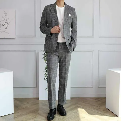 [하프클럽/세컨에디션]여름 글랜체크 빅사이즈 홑겹 캐주얼 정장세트