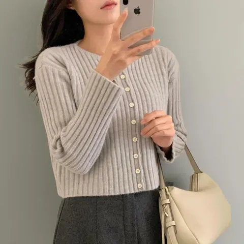 |CSJ69AB|여성용 두꺼운 크롭 라운드넥 골지 가디건 7가지 색상 데일리 패션