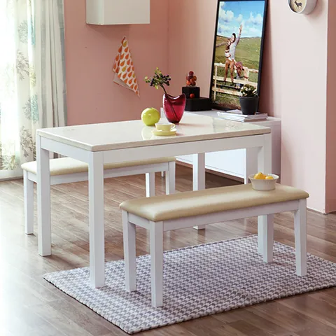 [베스트리빙]캘빈 대리석 4인 식탁세트 (의자2개+벤치1개포함)