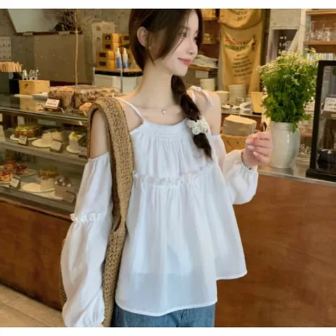 블라우스 셔츠 브라우스 남방 여성 예쁜 오프숄더 프릴 데일리 데이트룩