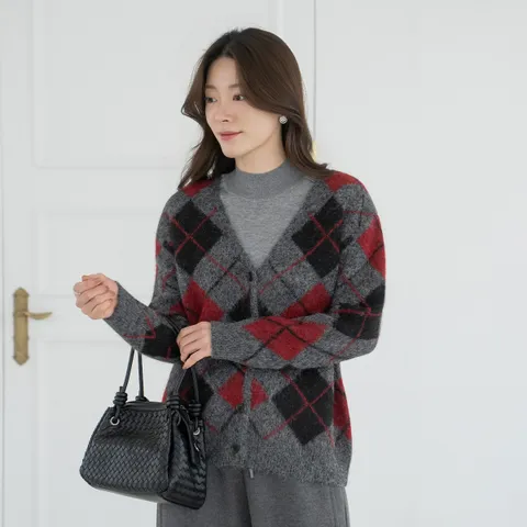 엄마옷 마담4060 가디건 데일리 여성 아가일체크램스울-YCA2512013- +할인쿠폰