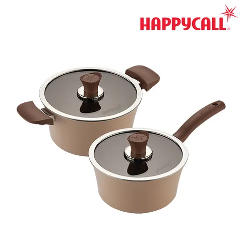 [본사직영] HC해피콜 이든 냄비 IH 아몬드 베이지 2종 세트(한18/양20)