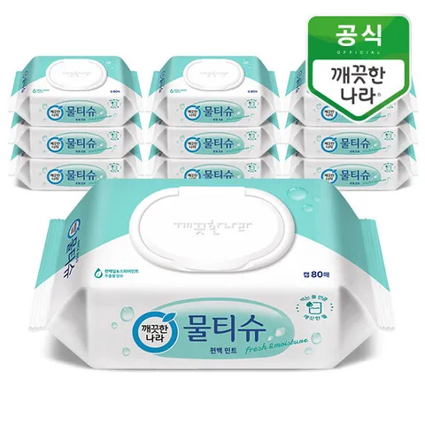 깨끗한나라 편백민트 물티슈 캡형 80매 x 10팩