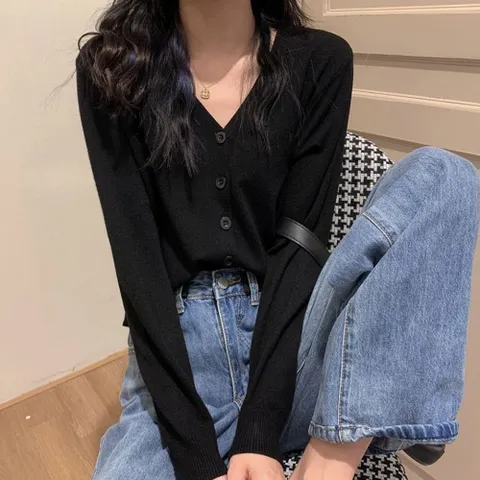 가디건 카디건 CD 여성 3컬러 베이직 숏 브이넥 단추