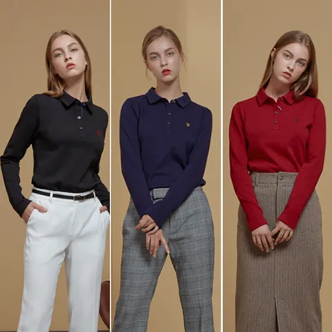[U.S. POLO ASSN.] USPA 여성 화이트라벨 USA코튼 기모카라티셔츠