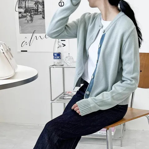 가디건 카디건 니트 CD 아우터 투톤 민트 국산