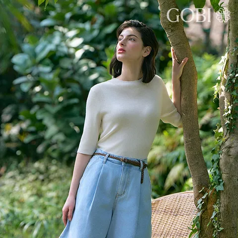 [온라인 한정]고비(GOBI) 실크 캐시미어 립조직 베이직 풀오버 +무이자6개월