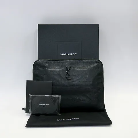 [중고] 생로랑 SAINTLAURENT PARIS(생로랑 파리) 529862 블랙 레더 크로커다일 패턴 모노그램 클러치 K2733 +할인쿠폰