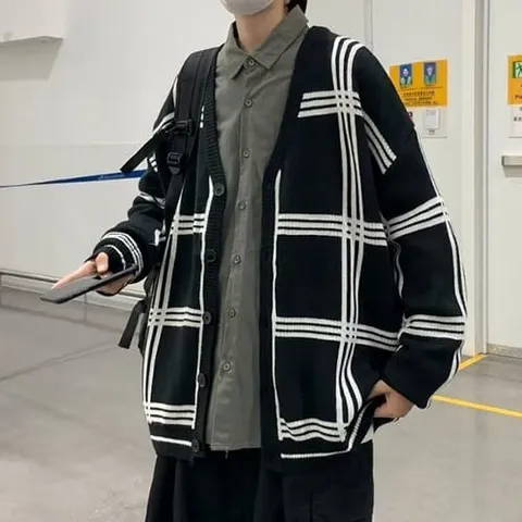 남성용 루즈핏 체크무늬 봄 가을 가디건 +할인쿠폰