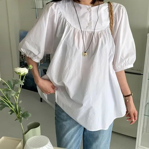 [하프클럽/다잇템]여소매SS벌룬롱박스라글란블라우스