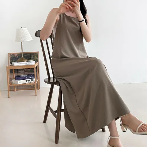 여자 휴양지룩 여름 빅사이즈 뒷리본 민소매 롱원피스