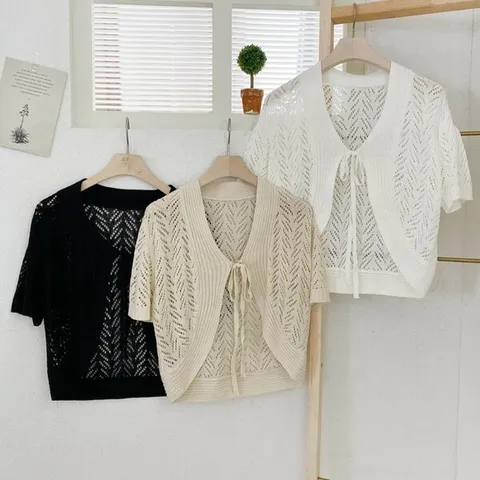 [하프클럽/다잇템]여자 SS 비침 반소매 숏가디건 비치룩 가디건