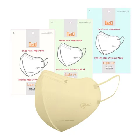 메디치 라이트핏 국산 원자재 KF94 새부리형 마스크 3중필터 연베이지 100매(5개입x20개)