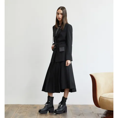 [현대백화점] [에고이스트] ER4WS062 언발 주름 슬림 롱 스커트 (25년 겨울)(구매고객 *머리끈* 사은품증정)