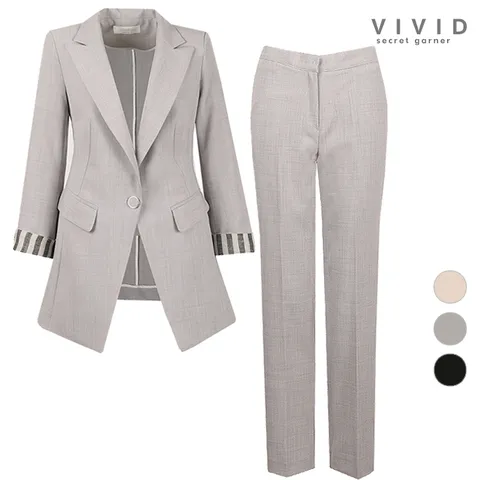 [패션페스타(3/9∼15) SPRING 파워 혜택 바로사용 쿠폰 추가 10%적립+카드 10% 즉시혜택]SET 여성 모던 소매배색 여름 정장자켓+팬츠 세트