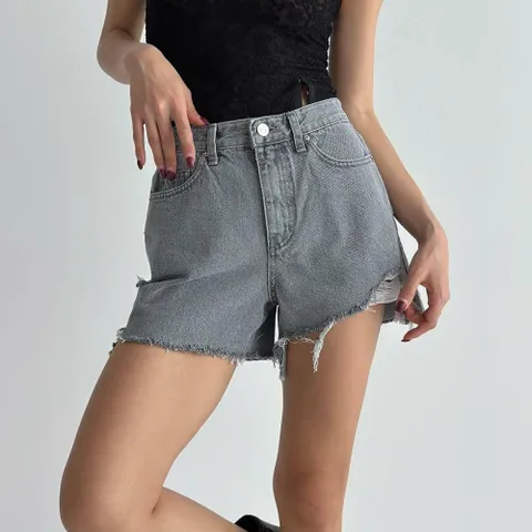 여자 구제 허벅지컷팅 그레이진 언발 여름 청반바지