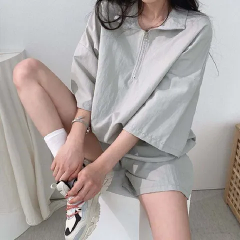 트레이닝복 츄리닝 아노락 여성 반집업 반팔 바지 세트 여름 +할인쿠폰