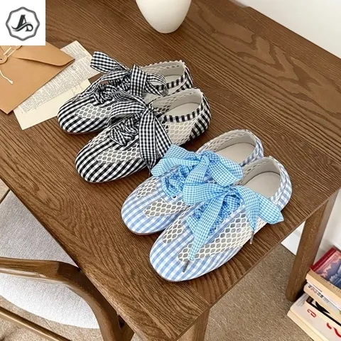 [애슬릿] 컬러 체크 메쉬 네트 여름 플랫 단화 스니커즈 +할인쿠폰