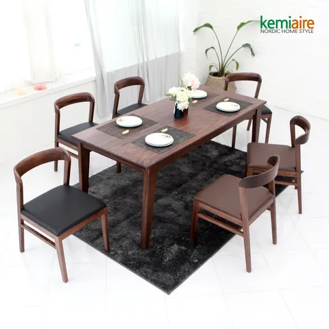 [[케미에르]]케미에르 산마리노 호두나무원목 6인식탁SET(의자형) KRS-624