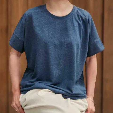 |KDT91E0|여성 린넨 절개 드롭숄더 라운드넥 오버사이즈 반팔티