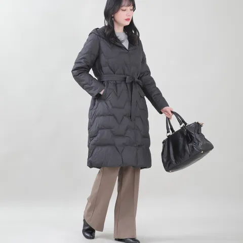 애비뉴투지 엄마옷 알토 경량 오리털 후드 허리벨트 여성 봄 가을 초겨울 롱 패딩 재킷 J02307 - 현대Hmall