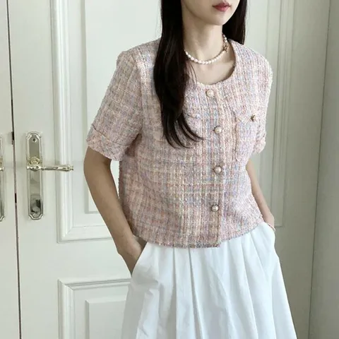 [하프클럽/다잇템]여자 엷은 들러리룩 SS 분홍 트위드 자켓