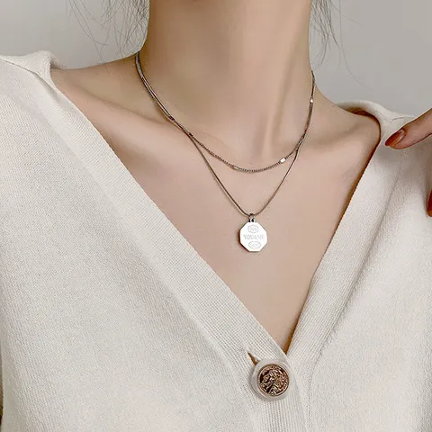 [마리엔코코]유앤미 육각팬던트 두줄 써지컬스틸 목걸이_IH