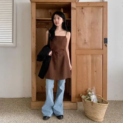 |KHO5A9D|여성 린넨 사이드 버튼 레이어드 드레스