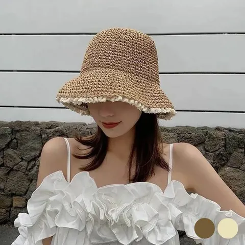 [하프클럽/다잇템]여자 와이드챙 라탄 레이스 SS 피서룩 모자