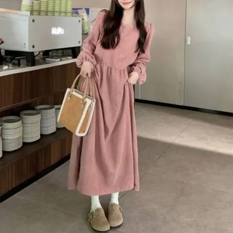 [하프클럽/옷자락]미니멀 코듀로이 핑크 원피스 옷자락 패션