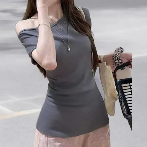 |CCT9865|여성 슬림핏 반팔 티셔츠 어깨 트임 무지 컬러