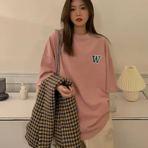 반팔 티셔츠 반팔티 여자 영문 로고 오버핏 스타일 반팔티셔츠