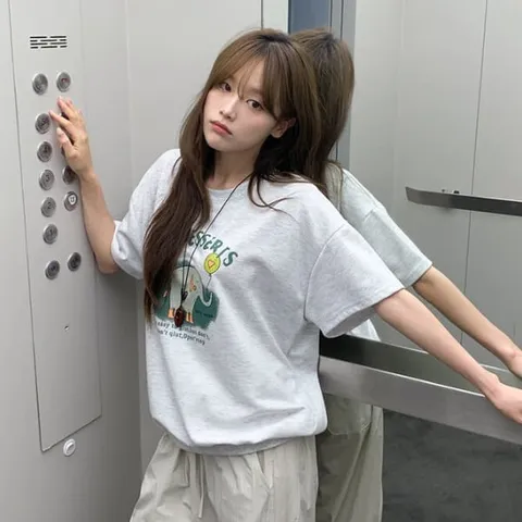 여성 코끼리 프린팅 오버핏 반팔 맨투맨 +할인쿠폰