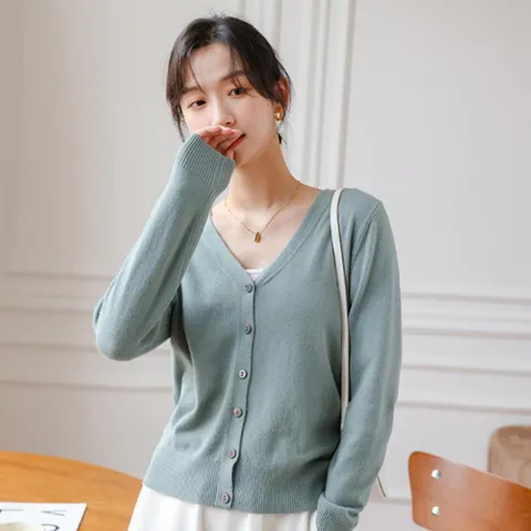 |CCJ6F83|여성용 핑크 브이넥 긴팔 가디건 데일리 스타일 +할인쿠폰