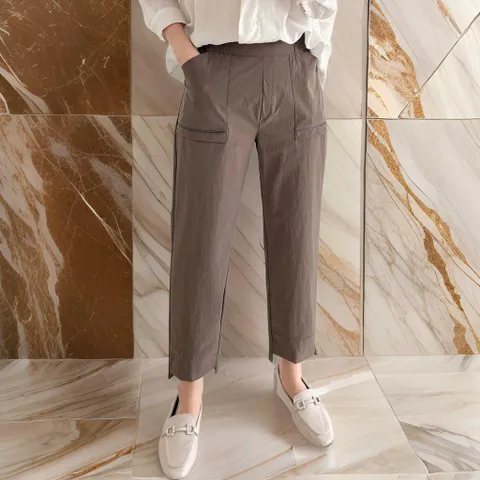 여성 배기팬츠 여름 컷팅 스판 밴딩 삥줄 바지