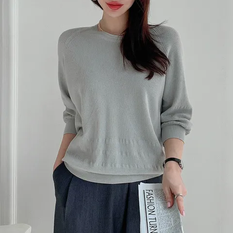 H스타일(KN)퓨리R5부니트티 봄 간절기 여성 니트티 스웨터 라운드 5부 데일리