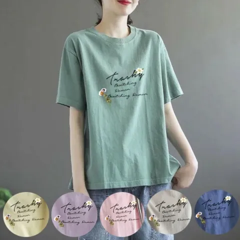 데이지 레터링 여성 반팔티 여자 중년 오버핏 여름 티셔츠