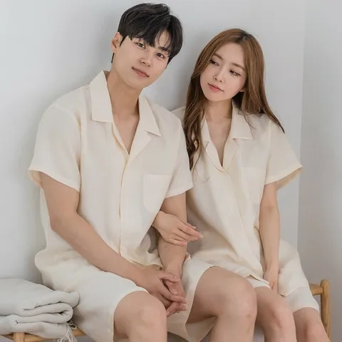 [하프클럽/알콩단잠]커플잠옷브랜드 모달 라운지웨어 무지파자마 반소매 여름실내복 라운지웨어