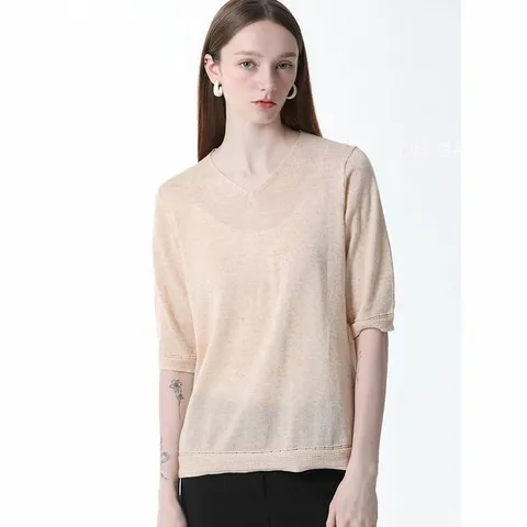 [하프클럽/르오트]린넨블렌디드 워셔블 브이넥 반팔니트 4종세트