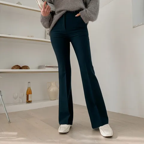 여성 봄 가을 슬림 핏 부츠컷 롱 슬랙스 팬츠 바지