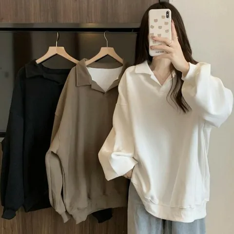 [하프클럽/다잇템]여자 카라티 민무늬 박스 벌룬 박시핏 티셔츠