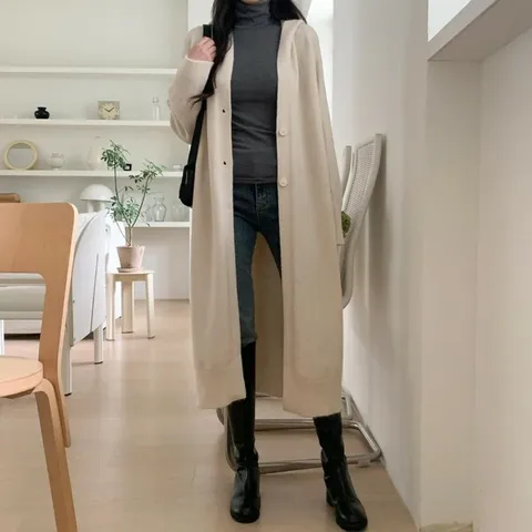 [하프클럽/다잇템]여자 스웨터 롱 컨템포러리 단추 후디 가디건